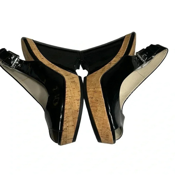 Donald J. Pliner shoes,8.5,cork,black patent leather sling back platform wedge - Picture 4 of 14